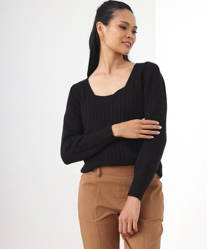 Petite Square Neck Pullover with Puff Shoulders Image 1