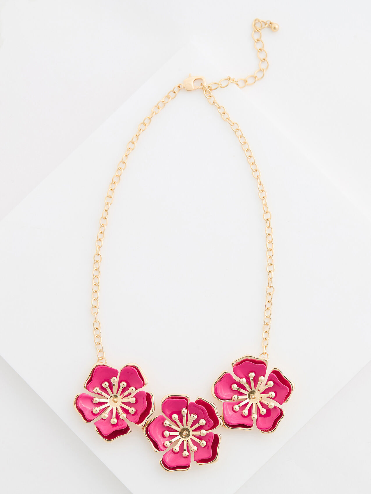 Pink Flash Gold Short Statement Flower Necklace Cleo 4000009807
