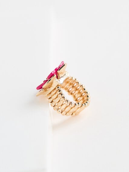 Pink/Flash Gold Flower Statement Stretch Ring Image 3