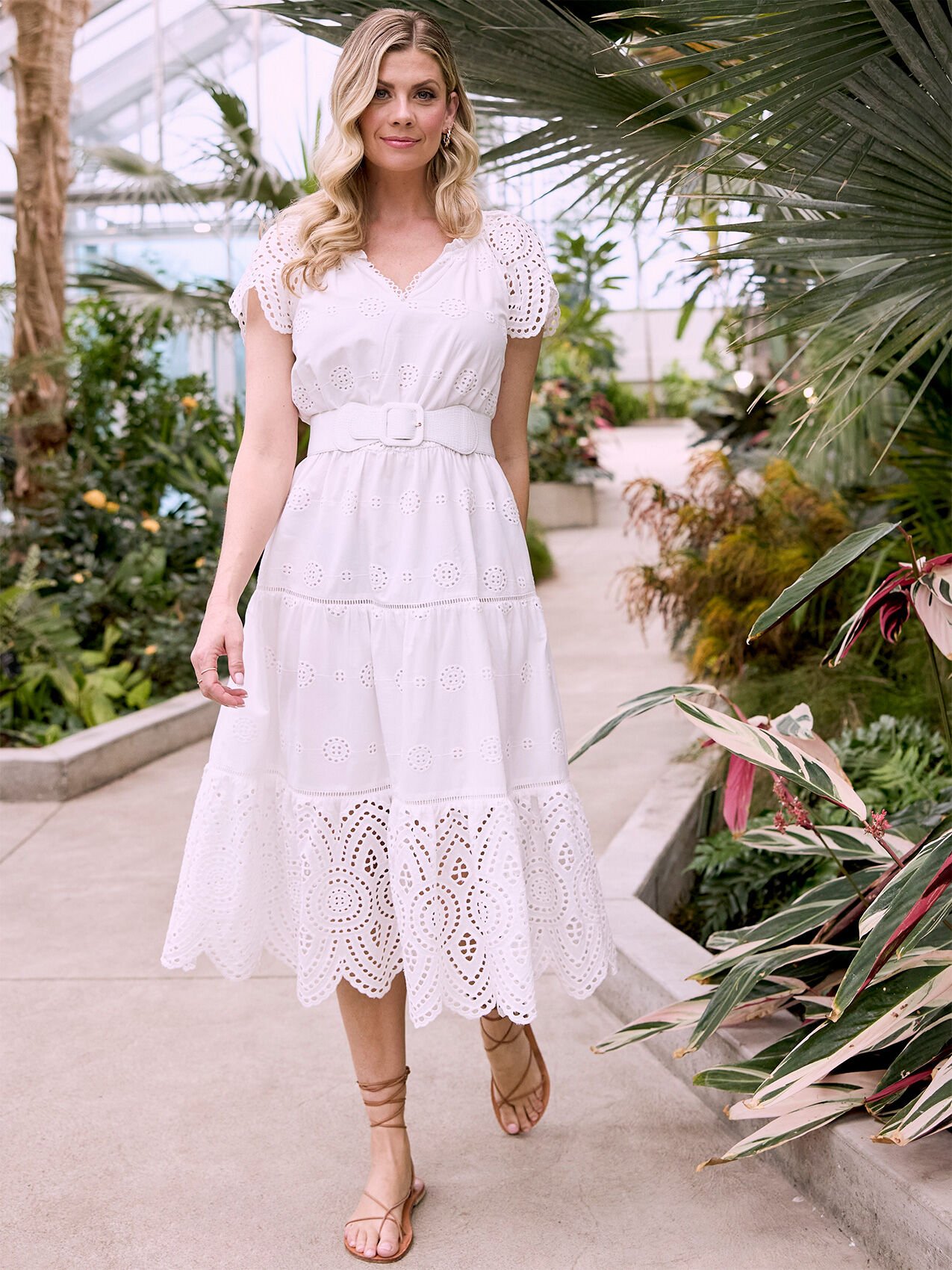 Short Sleeve Cotton Eyelet Midi Dress Cleo 4000010033