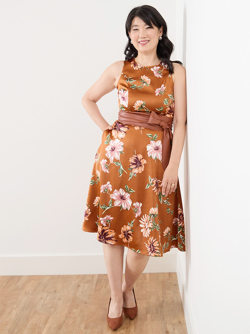 Satin Sleeveless Fit 'N Flare Midi Dress