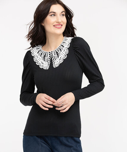 Lace Collar Long Sleeve Top Image 1