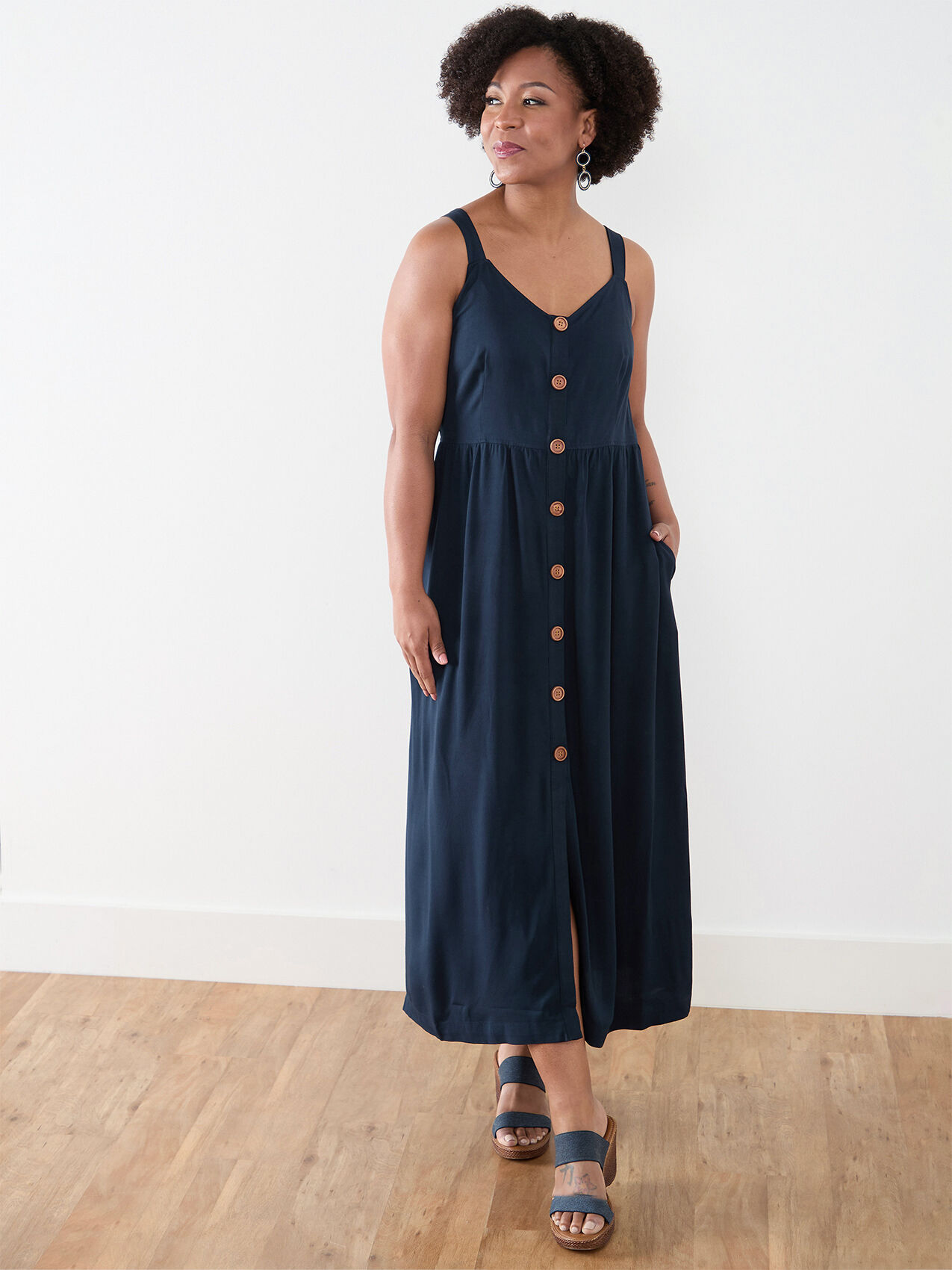 Petite Viscose Button Front Maxi Dress