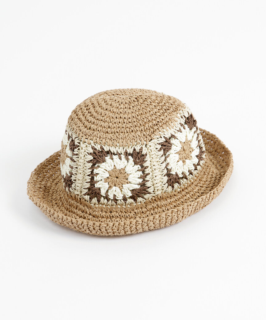Straw Crochet Bucket Hat, Cleo