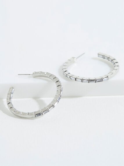 Medium Sized Silver Hoop Earrings with Crystals Image 4