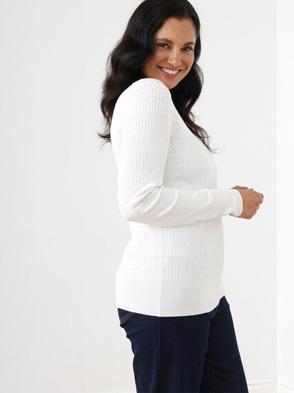 Long Sleeve Pointelle Pullover Sweater Image 2