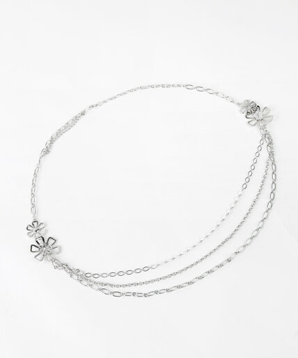 Long Silver Flower Necklace Image 1