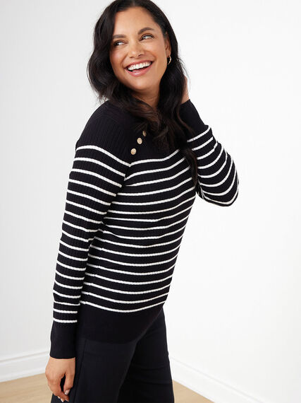 Long Sleeve Striped Pullover Sweater with Button Detail Image 3