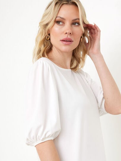 Elbow Sleeve Crepe Boat-Neck Top