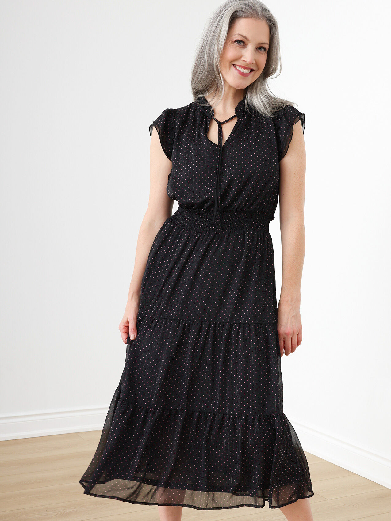 Chiffon Tiered Peasant Dress