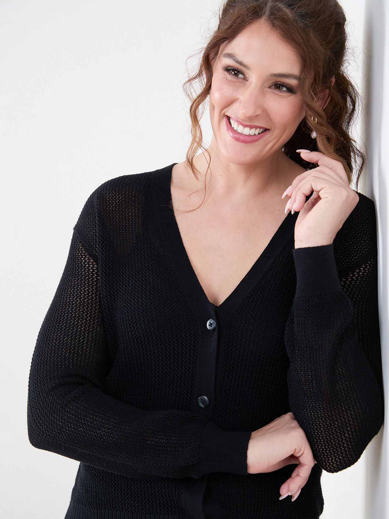 Black solid cotton full sleeves cardigan on sale