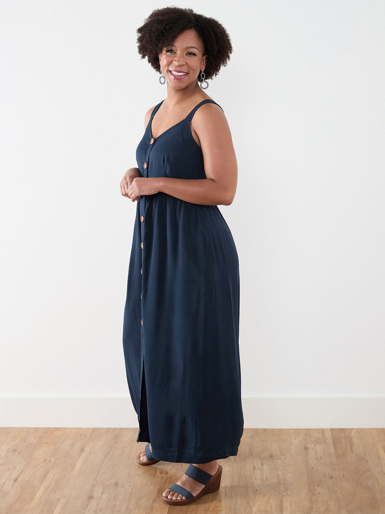 Petite Viscose Button Front Maxi Dress