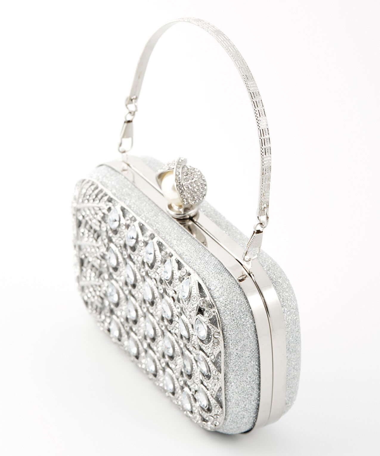 Small Silver Jewel Encrusted Clutch Cleo 4000008717
