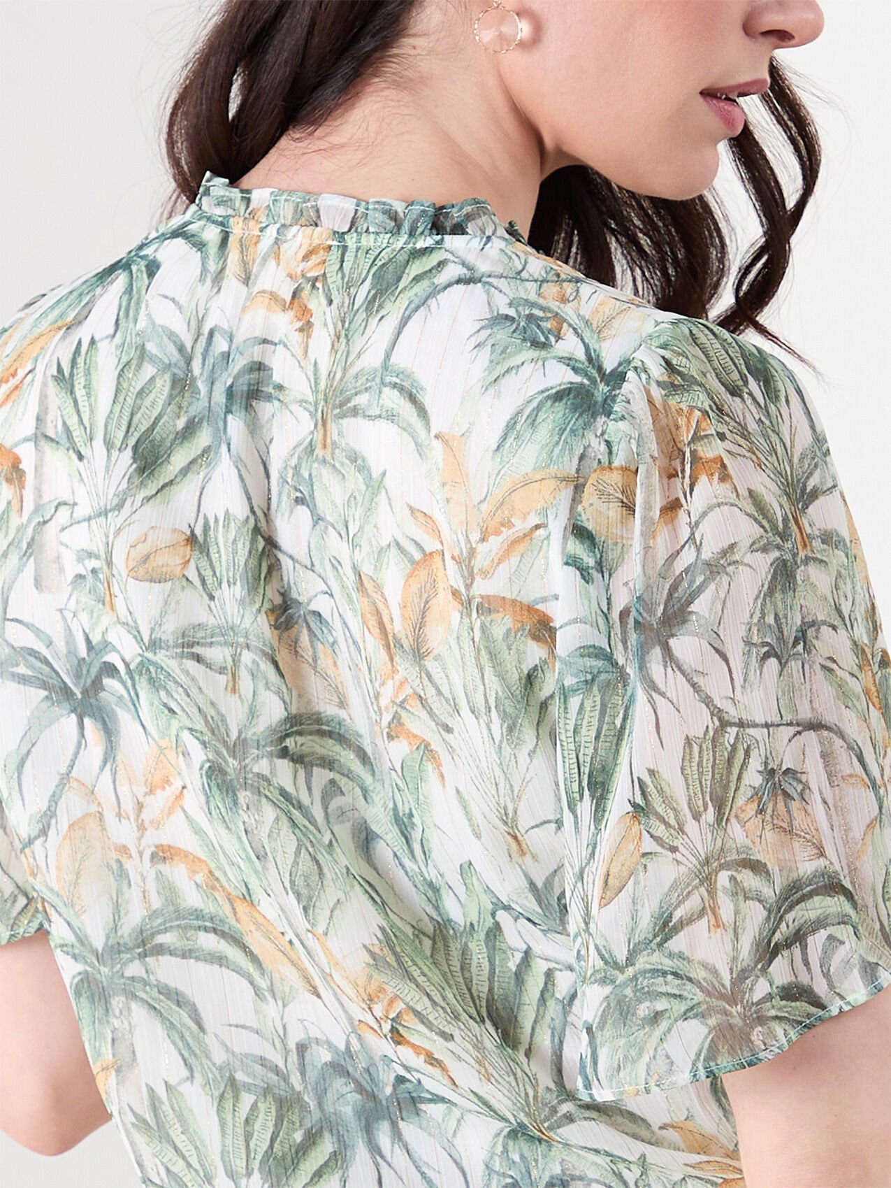 Flutter Sleeve Chiffon Blouse with Tie Front
