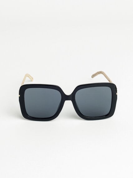Black Square Frame Sunglasses with Arm Detail Image 4