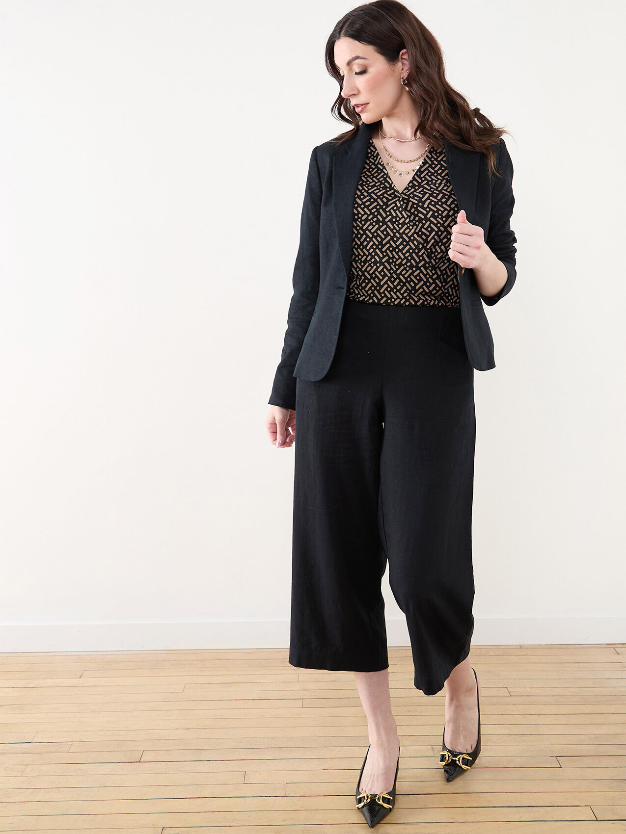 High waist wide leg cropped trousers shop