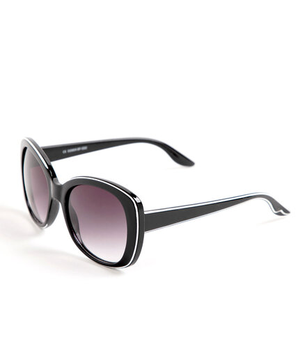Black & White Tipped Round Sunglasses Image 1