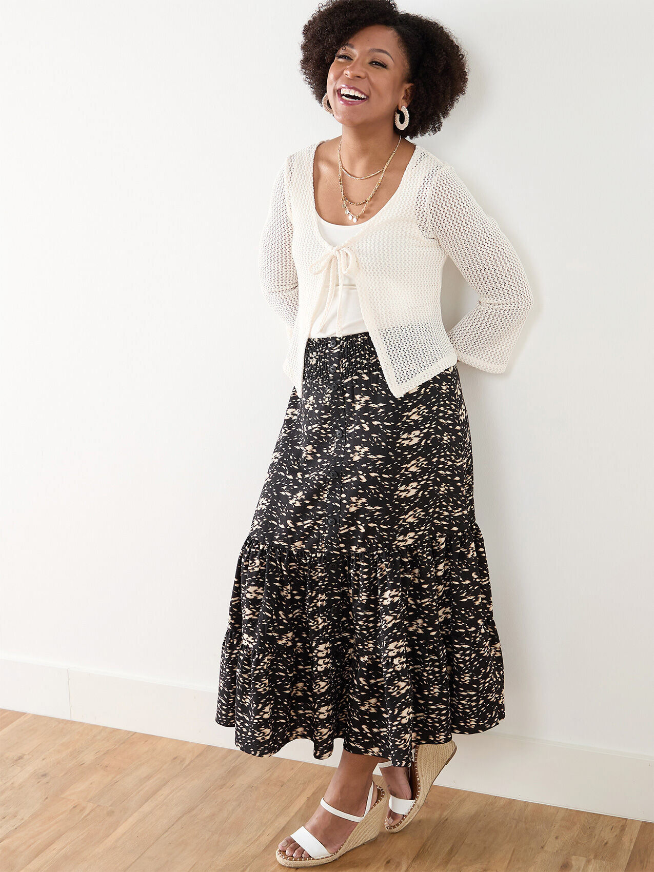 Petite Gauze Button Front Peasant Skirt Cleo 4000010213