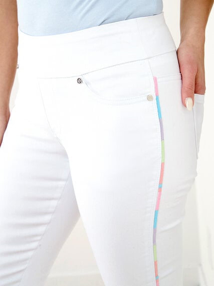 White Crop Jeans with Pastel Side Trim Image 2