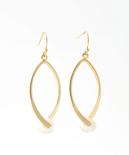 Gold Oval Pearl Drop Earrings Image 2