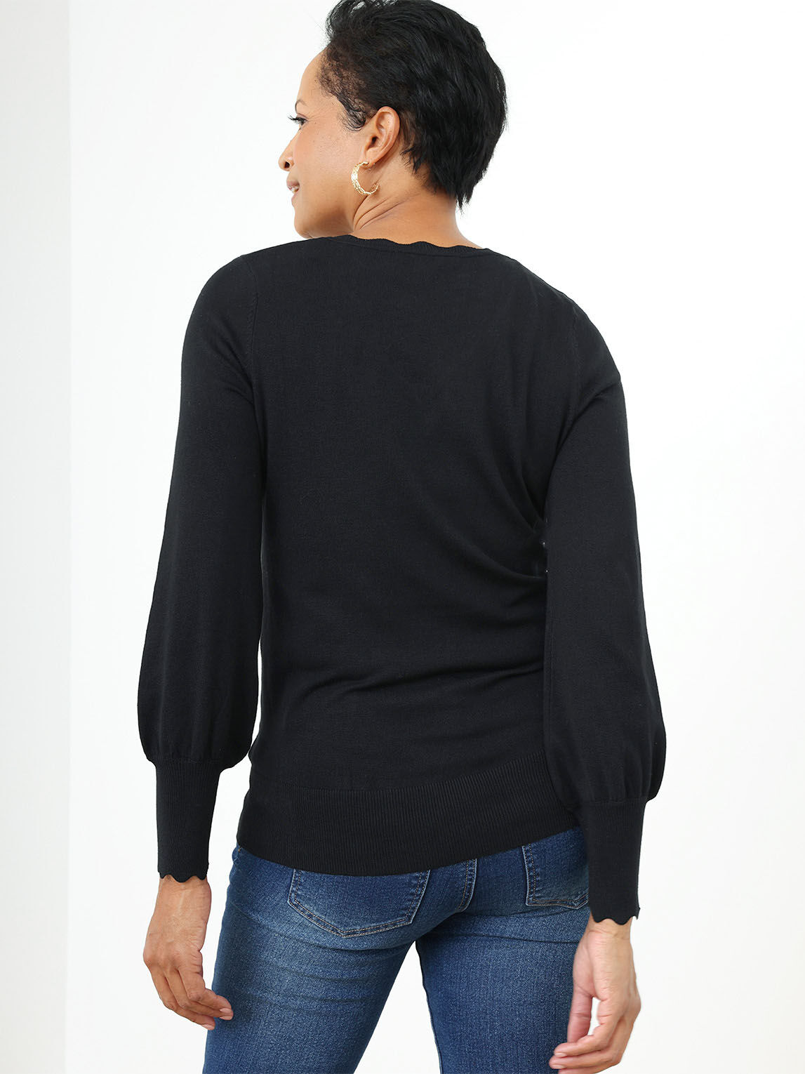 Scallop V Neck Pullover Sweater Cleo 4000009096