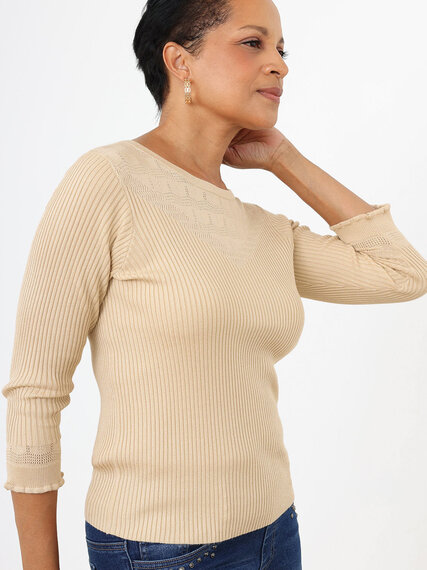 3/4 Sleeve Pointelle Knit Sweater Image 5