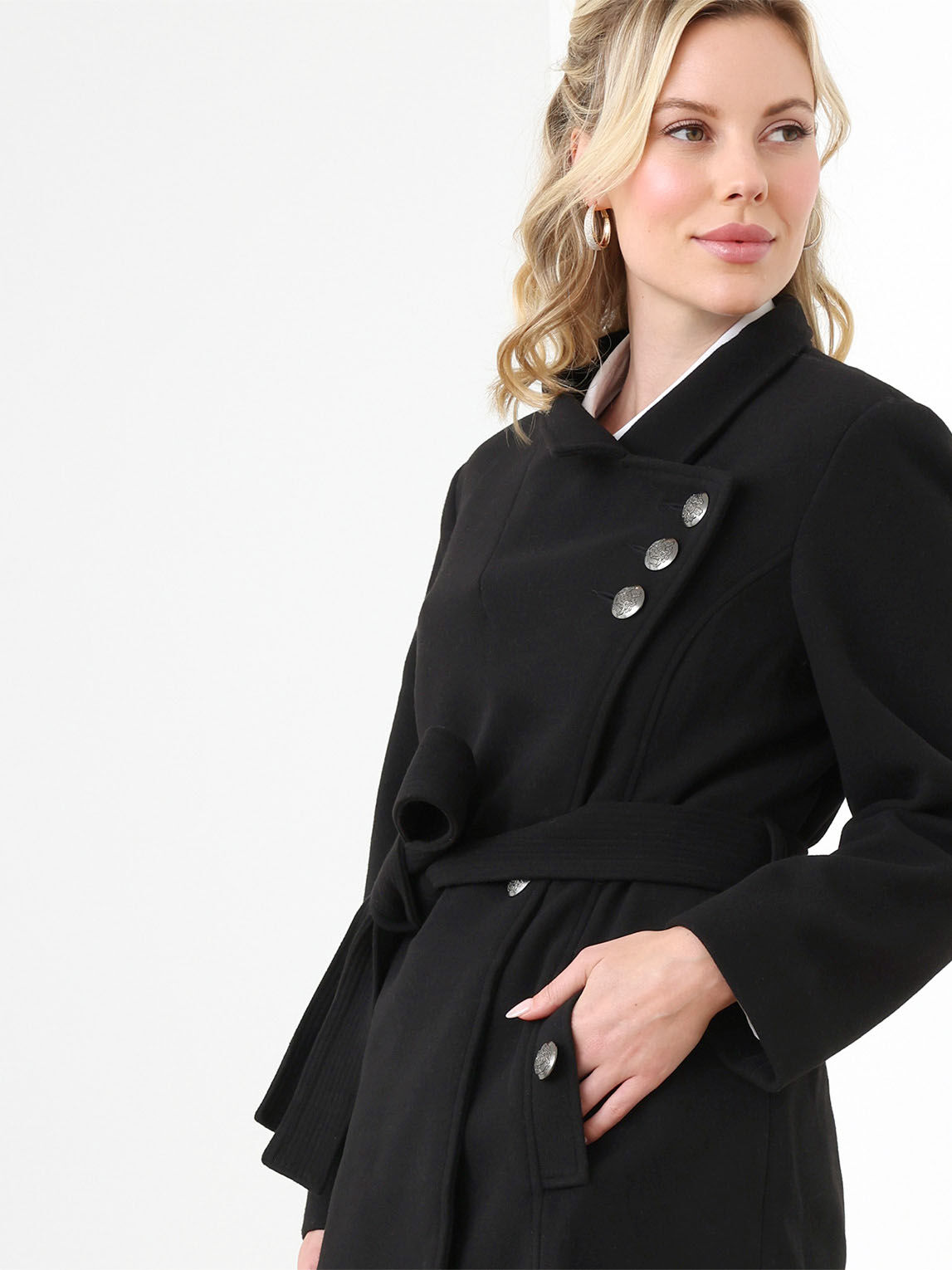 Belted collar coat shop