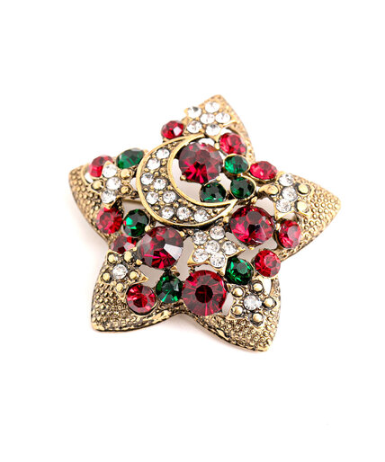 Red & Green Crystal Star Pin Image 1