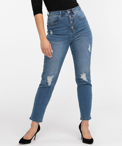 Distressed High Rise Mom Jean Image 6