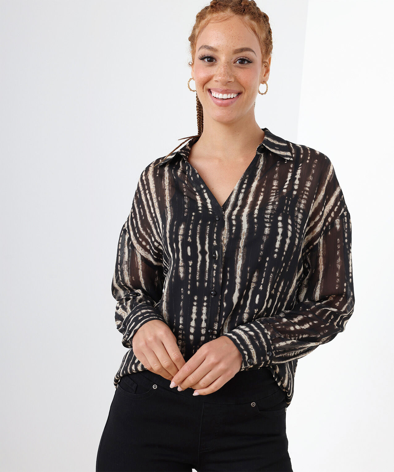 Long Sleeve Button Front Collared Blouse