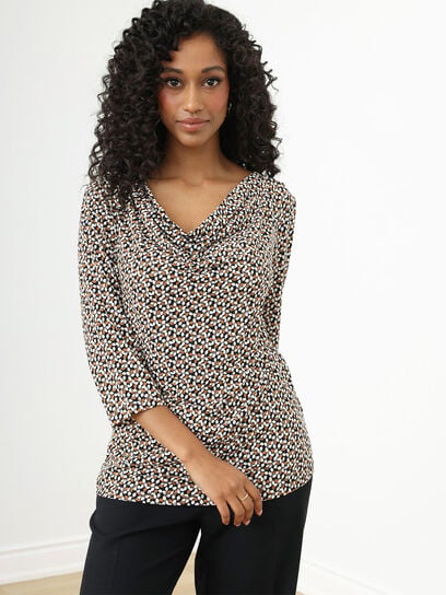 Petite 3/4 Sleeve Cowl Neck Relaxed Fit Top