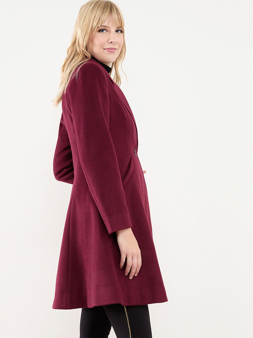 Burgundy fit and flare coat shop