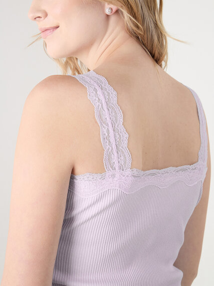Cotton Ribbed Lace Tank Top Image 3