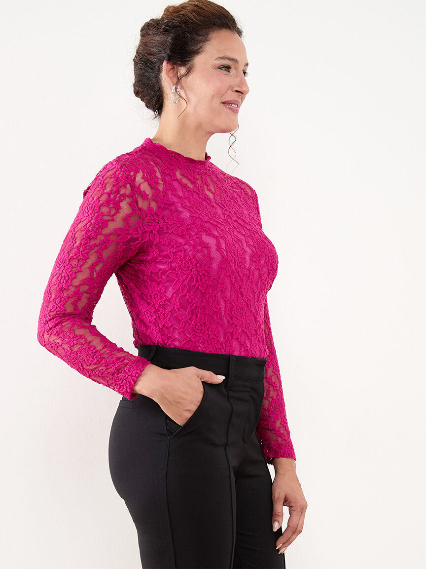 Mock neck lace top store