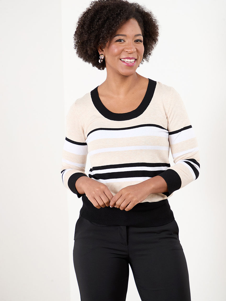 Petite 3 4 sleeve scoop neck sweater Cleo Black Stripe XL
