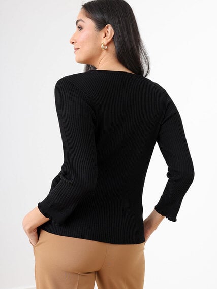3/4 Sleeve Pointelle Knit Sweater Image 4
