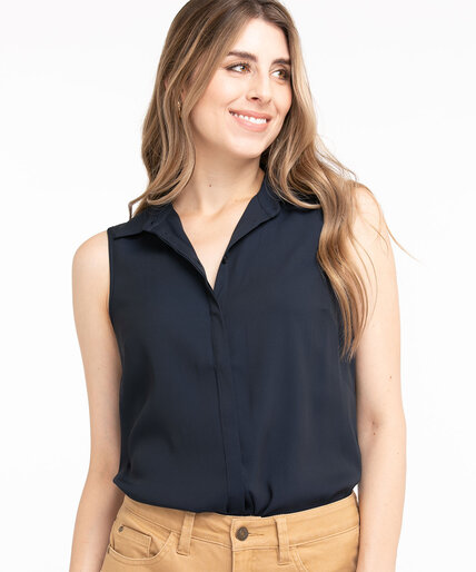 Sleeveless Collared Button Front Blouse Image 6
