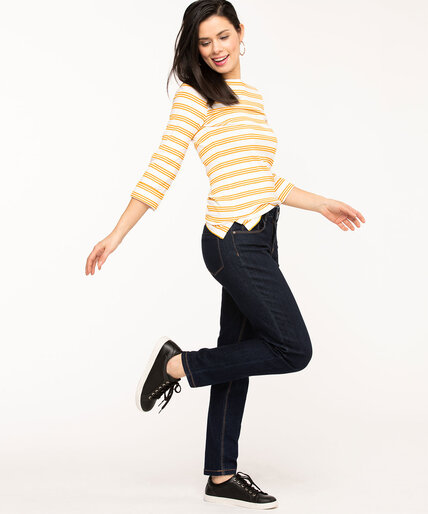 Striped 3/4 Sleeve Boat Neck Tee Image 2
