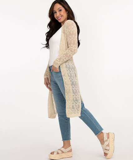 Long Open Front Pointelle Cardigan Image 1