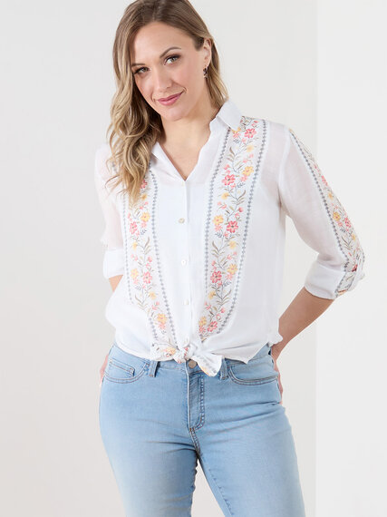 Long Sleeve Blouse with Floral Embroidery Print Image 4