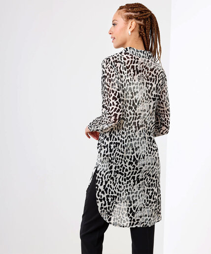 Mesh Printed Long Sleeve Front Tunic Top  Image 3