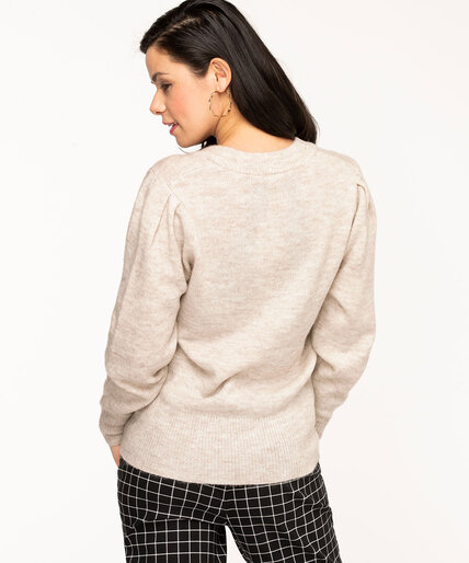 V-Neck Puff Shoulder Sweater Image 2