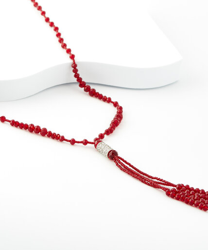 Long Faceted Beaded Necklace with Crystal Detail Image 2