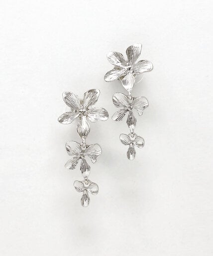 3-Tiered Silver Flower Earrings Image 2