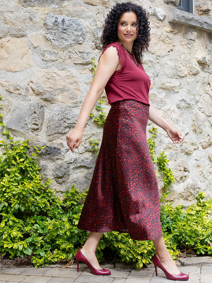 Animal print satin skirt Cleo Cranberry Leopard XL