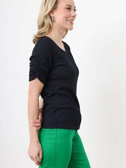 Petite Elbow Sleeve Textured Stretch Top