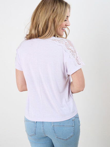 Short Lace Sleeve V-Neck T-Shirt Image 5