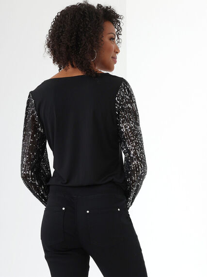 Petite Sequined Long-Sleeve V-Neck Top Image 4