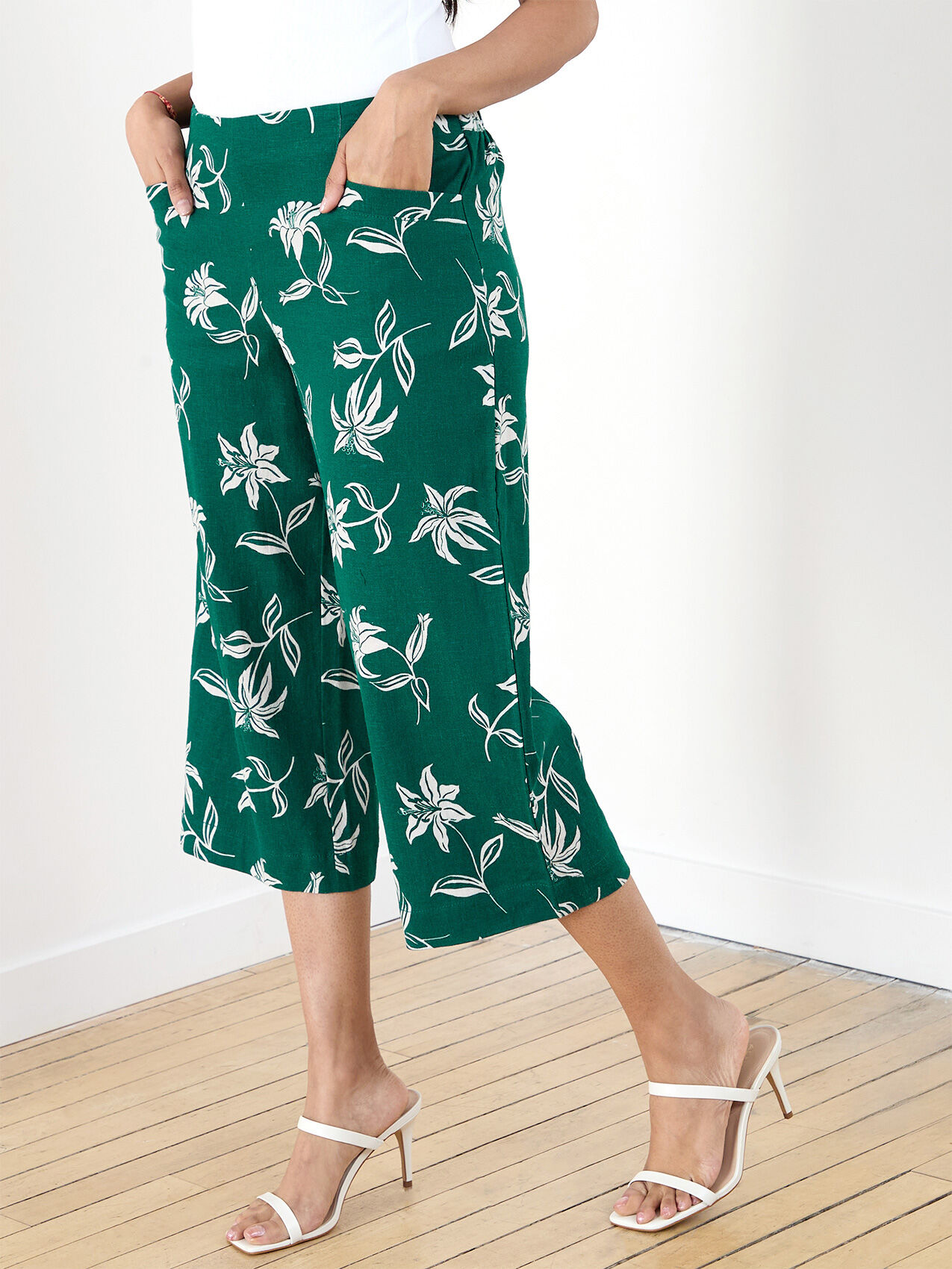 Linen crop pants petite online