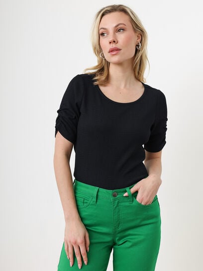 Petite Elbow Sleeve Textured Stretch Top